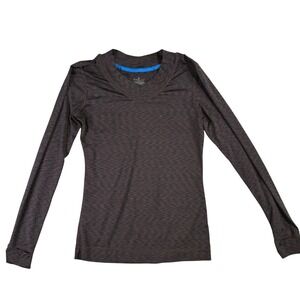 Cuddl Duds Flex Fit Brown Space Dye V-Neck Long Sleeve Top with Thumbholes Small